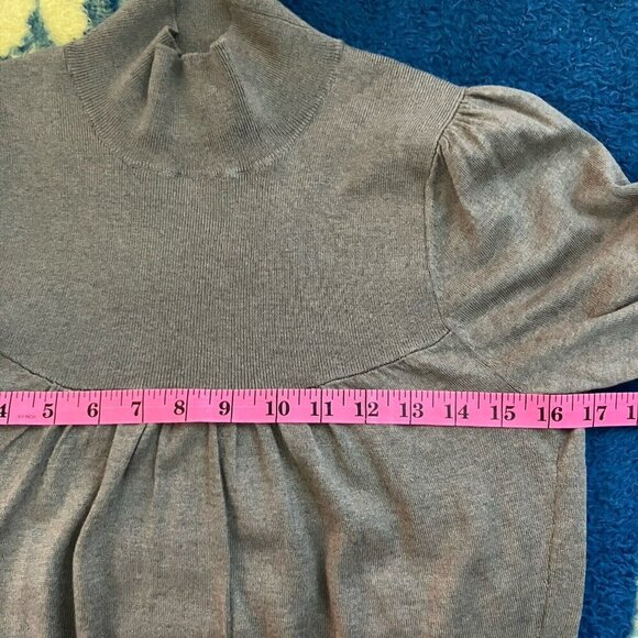 Banana Republic Top Womens M Silk Cotton Blend Knit Ruched Turtleneck Brown - Picture 3 of 6